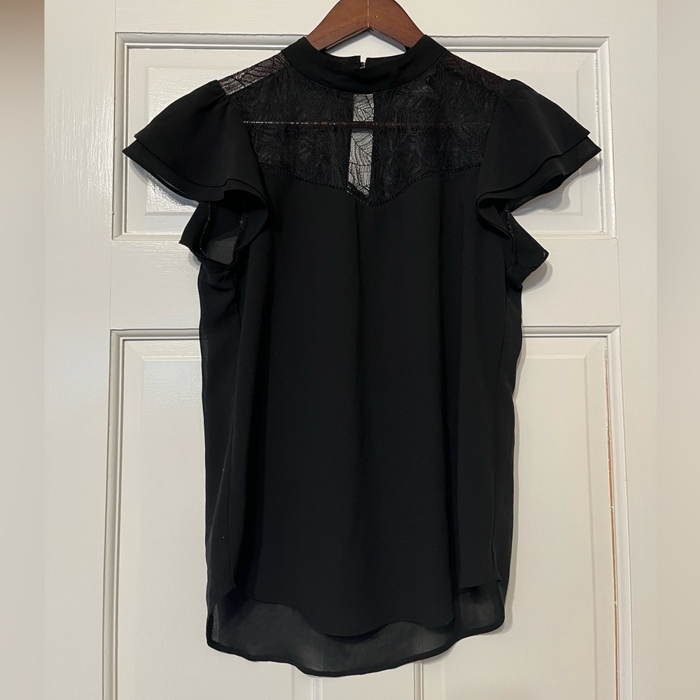 *DONATED 4/1* H&M Black Short Sleeve Ruffle Blouse  XS